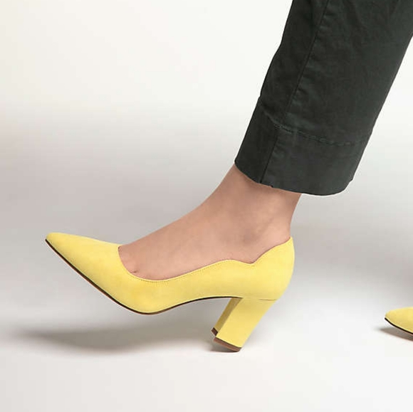 Kelly & Katie Shoes - Yellow Suede Block Heel